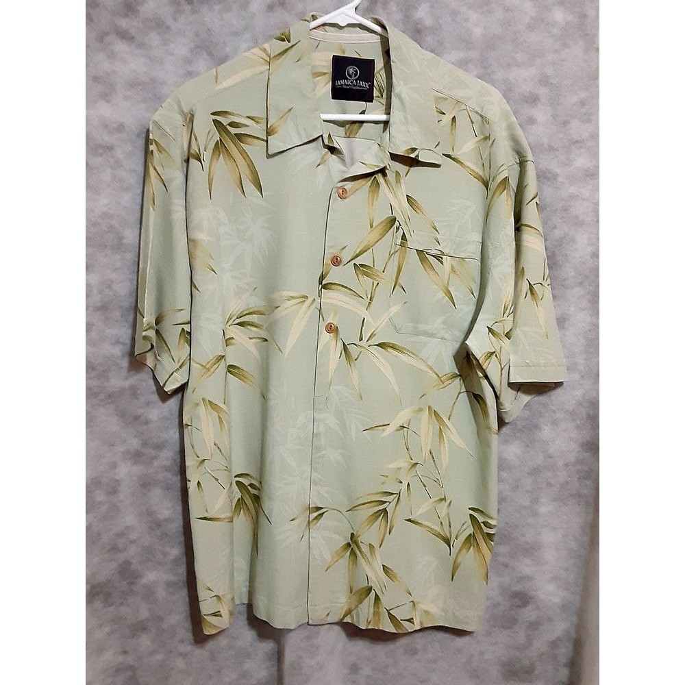 Jamaica Jaxx Hawaiian Shirt Mens Sz XL Green Foliage 100% silk